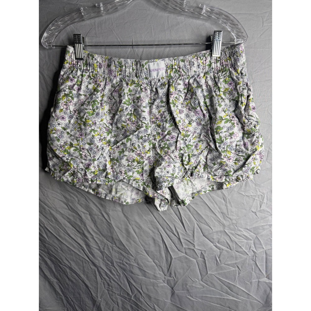 Joyspun Womens Floral Pajama Shorts Lavender Pink White Size M 8-10 Lounge Sleep